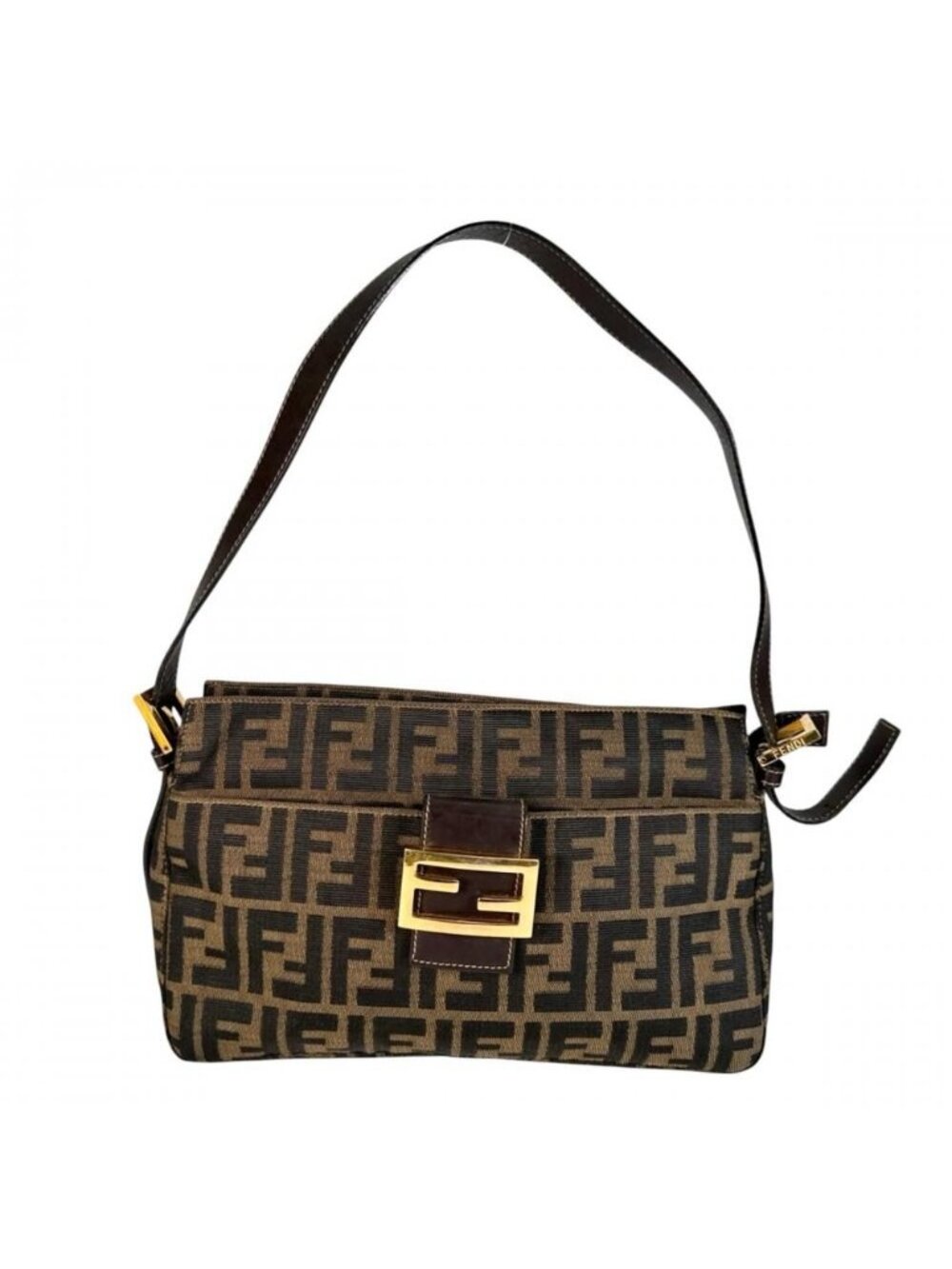Fendi Shoulder Bag Zucca Mamma Bucket FF Logo Nylon Brown Gold